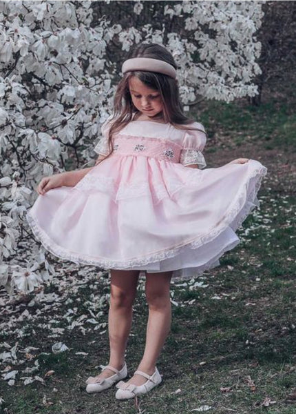 Sonata Infantil Spanish Girls Pink Dalia Smocked Puffball Dress VE2119 - MADE TO ORDER