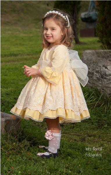 Sonata Infantil Spanish Girls Lemon Lace Kiara Dress VE2108 - MADE TO ORDER