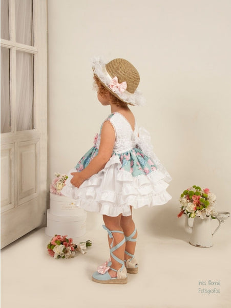 Sonata Infantil Spanish Girls Blue Floral Bianca Puffball Dress VE2103 - MADE TO ORDER