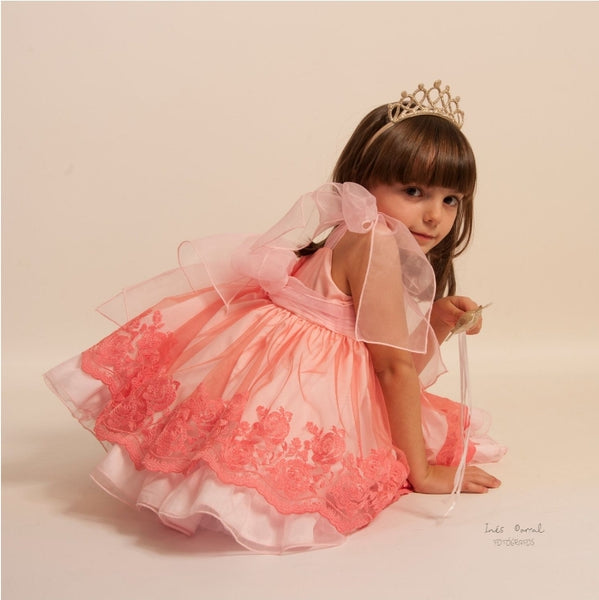 Sonata Infantil Spanish Girls Pink & Coral Organza Bella Dama Dress VE2112 - MADE TO ORDER