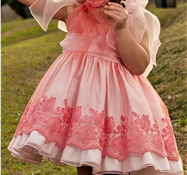 Sonata Infantil Spanish Girls Pink & Coral Organza Bella Dama Dress VE2112 - MADE TO ORDER