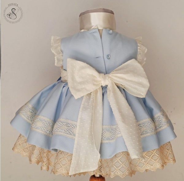Sonata Spanish Girls Blue & Cream Puffball Dress MOD539 - MADE TO ORDER