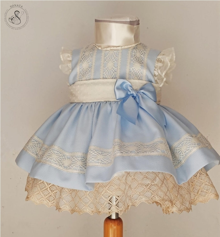 Sonata Spanish Girls Blue & Cream Puffball Dress MOD539 - MADE TO ORDER
