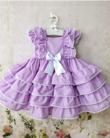 Sonata Infantil Spanish Girls Lilac Ruffled Puffball Dress MOD416 - MADE TO ORDER