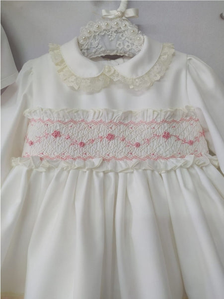 Sonata Spanish Girls Cream & Pink Smocked Natalie Puffball Dress IN2114 - MADE TO ORDER