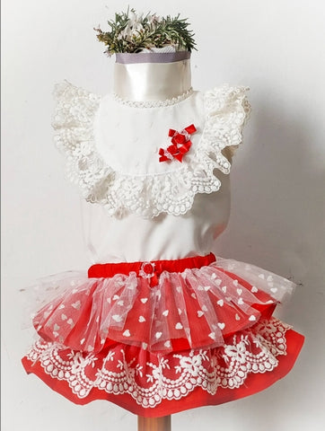 Sonata Spanish Girls Red Tulle Heart Skirt Set MOD11 - MADE TO ORDER