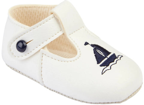 Traditional Baby Boys White & Navy Yacht Baypod Pram Shoes 119