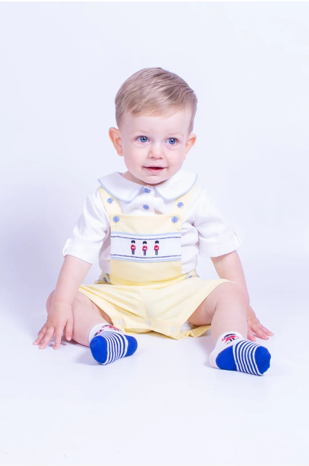 Beau Kid Traditional Baby Boys Lemon Soldier Smocked Dungarees