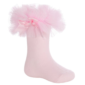 Spanish Style Girls Bowed Tutu Socks - Pink, White or Red