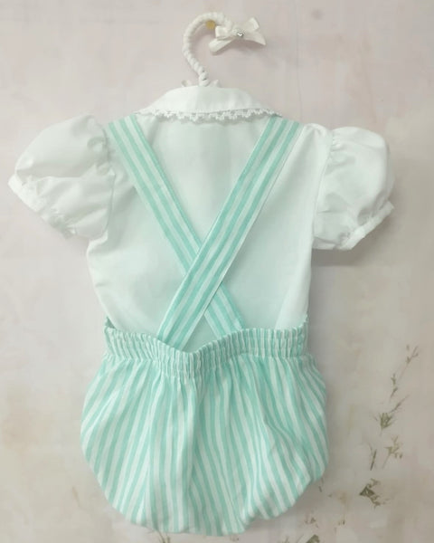Sonata SS23 Spanish Boys Mint Striped H-Bar Dungarees VE2315 - MADE TO ORDER