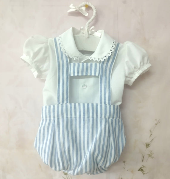 Sonata SS23 Spanish Boys Blue Striped H-Bar Dungarees VE2315 - MADE TO ORDER