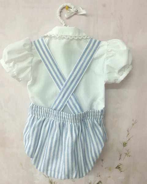 Sonata SS23 Spanish Boys Blue Striped H-Bar Dungarees VE2315 - MADE TO ORDER