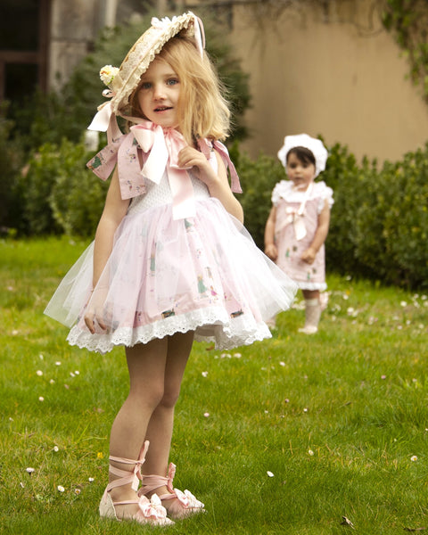 Sonata SS23 Spanish Girls Pink Printed Puffball Dress VE2316 ~ MADE TO ORDER