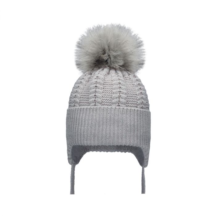 Traditional Baby Boys Grey Cable Knit Pom Hat