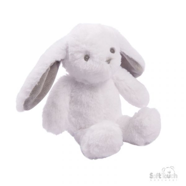 White & Grey Fluffy Baby Bunny Toy - 15cm