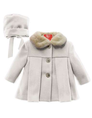 Spanish Baby Girls Beige Pleated Coat & Bonnet