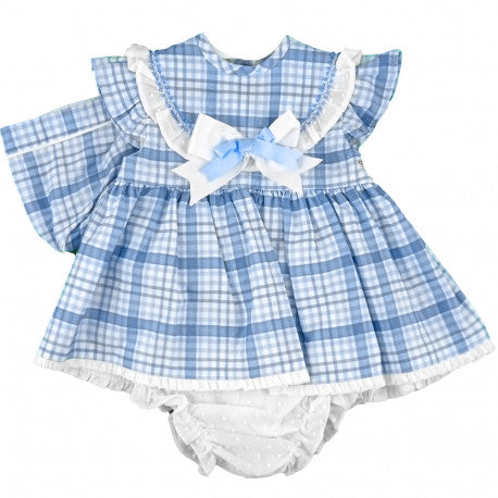 Spanish SS22 Baby Girls Blue Check Dress Set 22105 - 6-36M