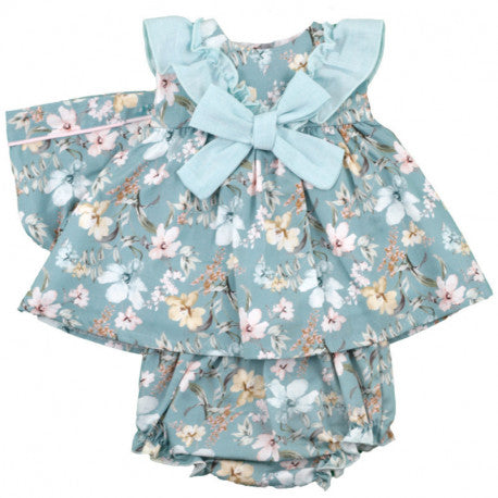 Spanish SS22 Baby Girls Green Floral Dress Set 22120 - 3,6m