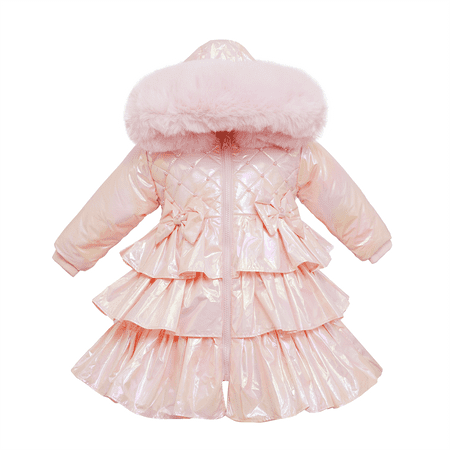 Wee Me Girls Pink Long Iridescent Frilly Puffer Coat ~ 36m
