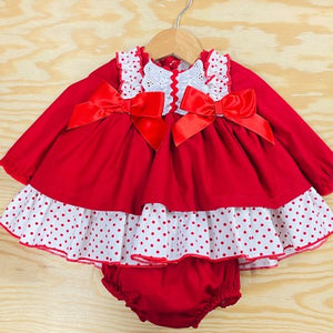 Traditional Baby Girls Red & White Puffball Dress - 6m - NON RETURNABLE